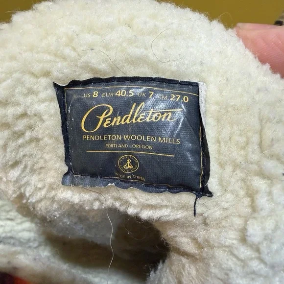 Pendleton US 8 Red Striped Roll-Top Faux Fur Lined Weather Duck Boots No Laces - Picture 2 of 12